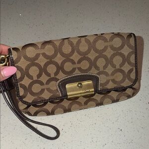 Coach Tan and Brown Signature Clutch